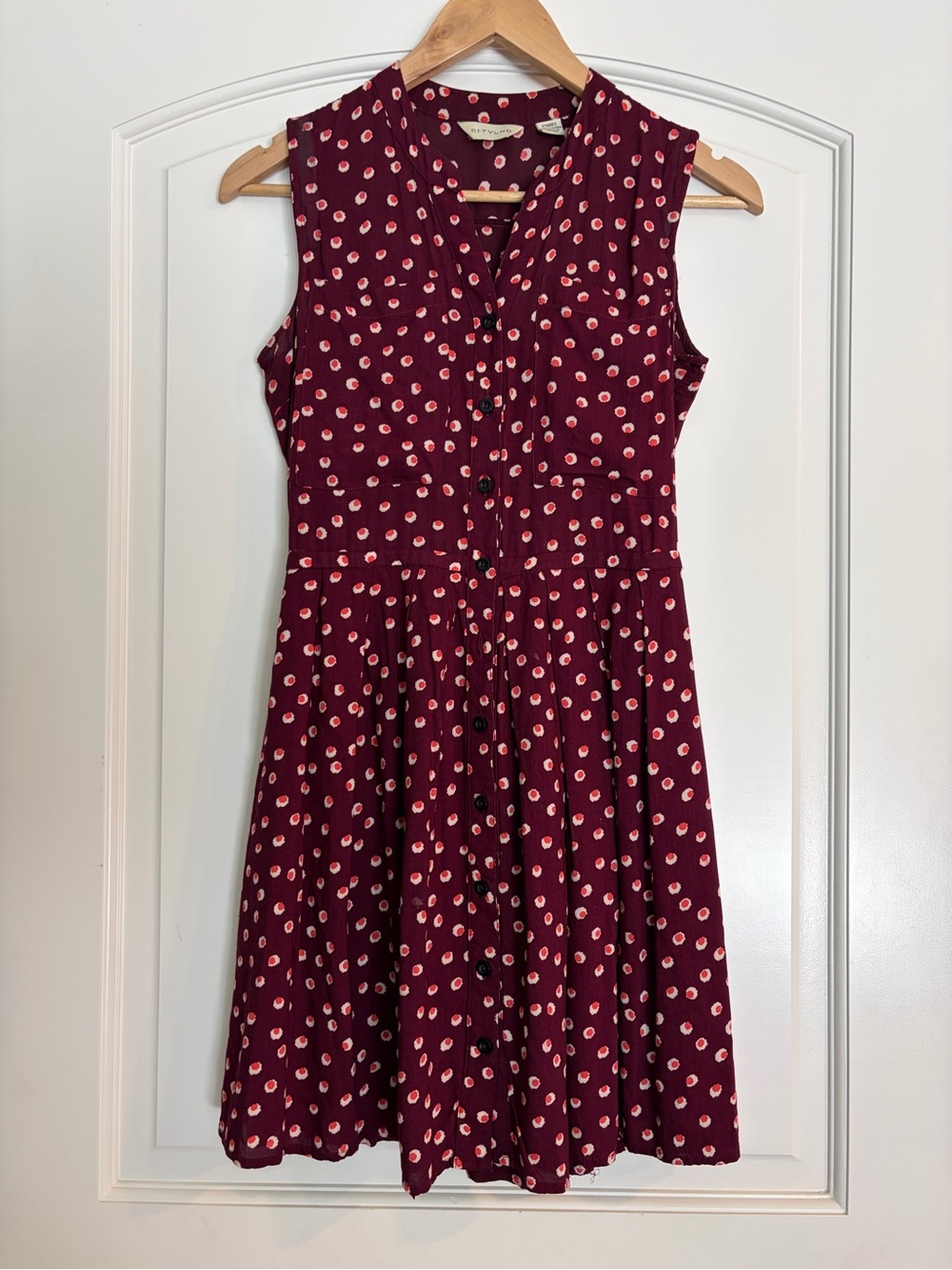 Anthropologie 11.1 Tylho burgundy polka-dot sleeveless mini button-down dress XS